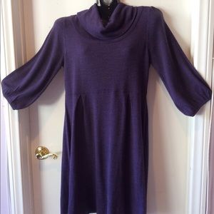 AGB Knit Boho A-Line Pleated Cowl Neck Bishop Sleeves